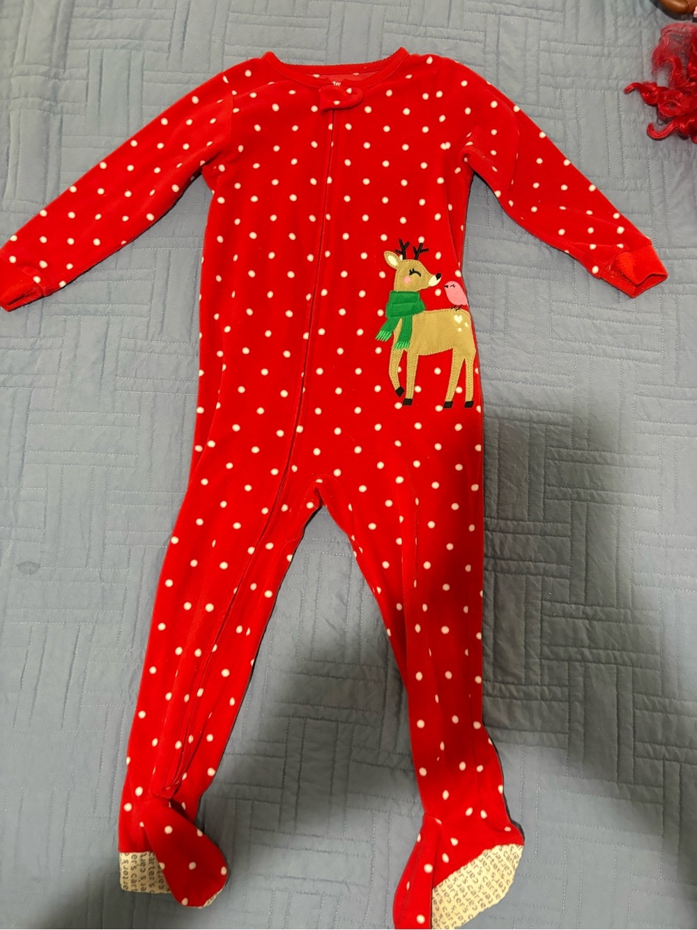 Carters Red Polka Dot Reindeer Kids One-Piece Pajamas